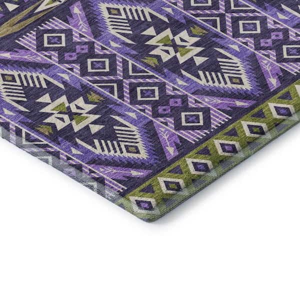 Mayfield Premium Machine Washable Abstract AMF1851 Purple 2 ft. 3 in. x 7 ft. 6 in. Runner Rug