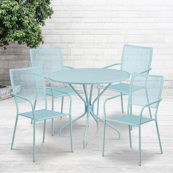 Carnegy Avenue Blue 5-Piece Metal Round Outdoor Bistro Set