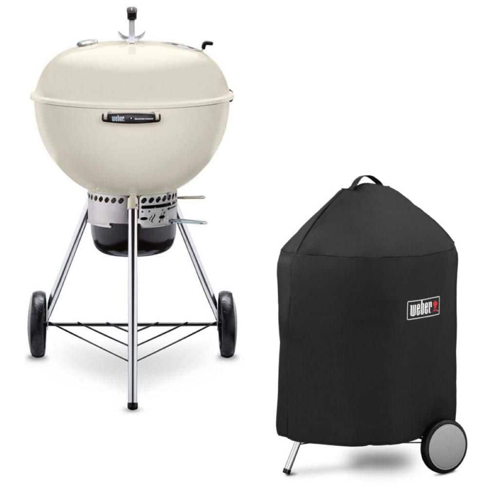 Master-Touch 22 in. Charcoal Grill in Ivory with Built-In Thermometer with Grill Cover