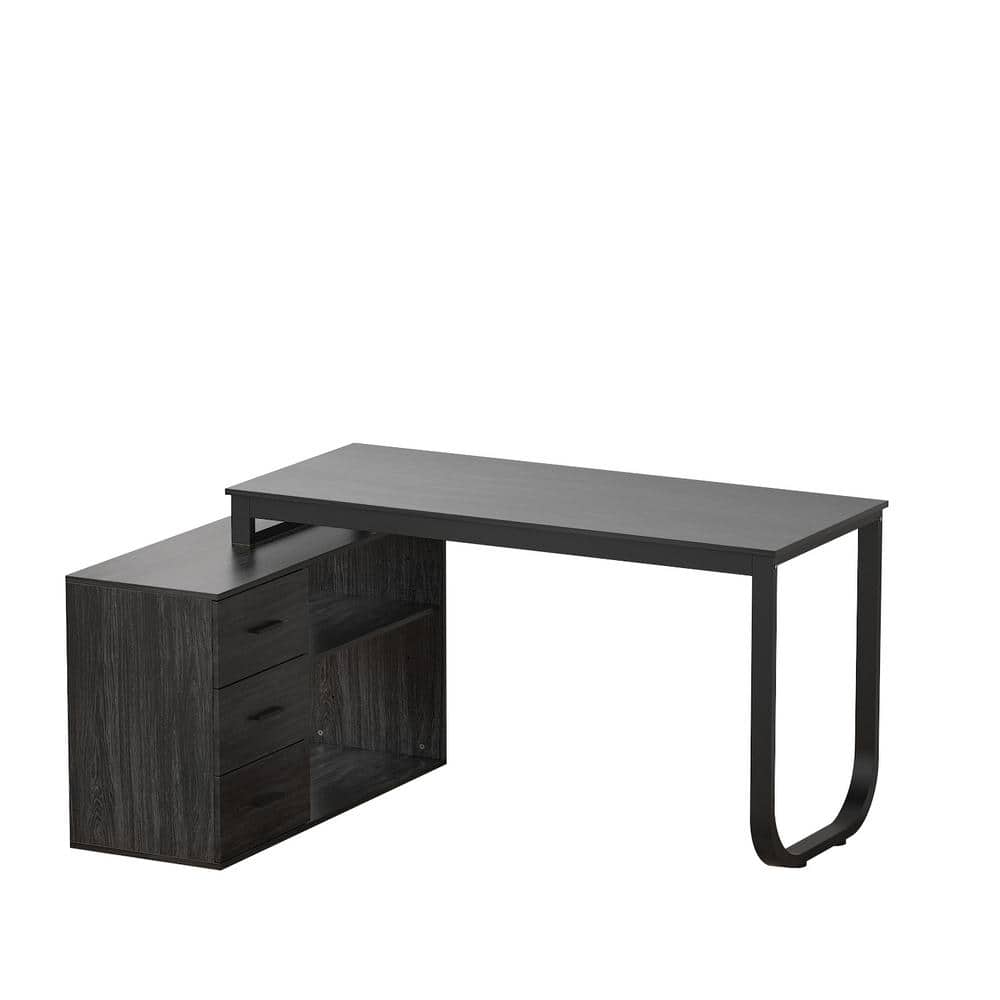 55.1 in. L-Shaped Black Wood Writing Desk Corner Gaming Desk With Open 2-Tier Storage Shelves and 3-Drawers Home Office price history on PriceWatchPro