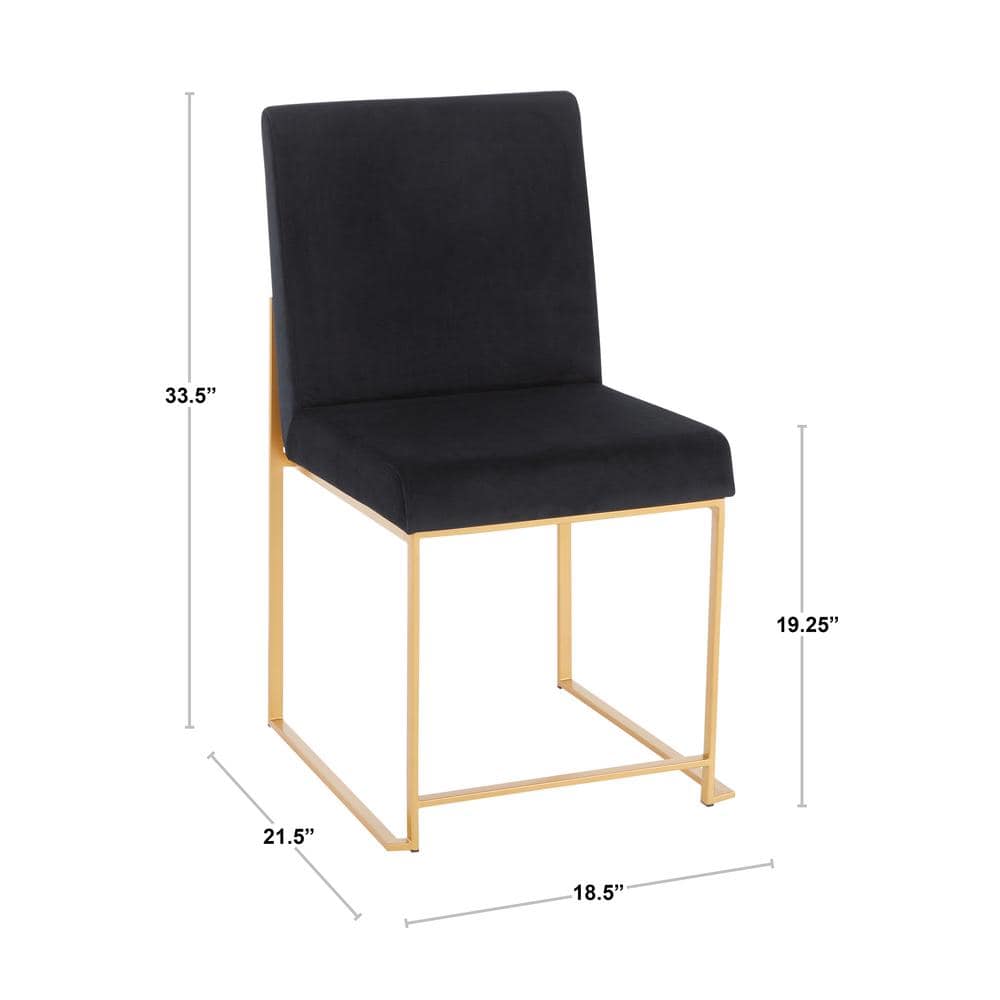 Fuji Black Velvet Upholstered High Back Side Chair with Gold Metal Frame