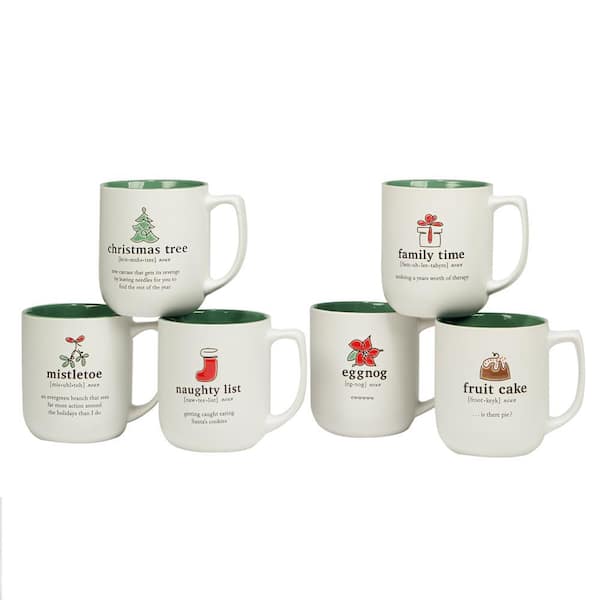 Certified International Christmas Fun Green Sayings 18 oz. Assorted Colors  Stoneware Mug (Set of 6) 36961SET6 - The Home Depot