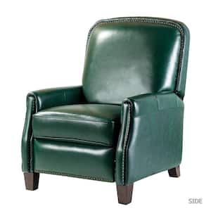 Deborah Mid Century Modern Style Green Comfy Genuine Cigar Leather Recliner with Nail Head Trim
