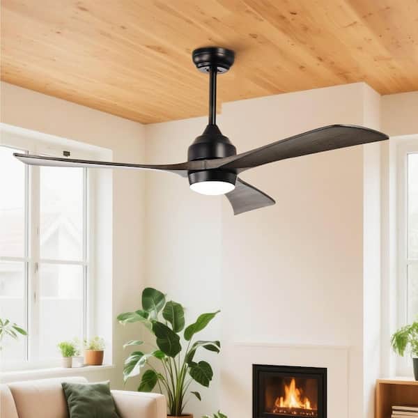 Helio 52 in. Black Walnut Downrod Standard Ceiling Fan with Integrated LED w/Remote Included DC Motor Solid Wood Blades