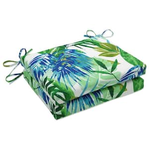 Floral 18.5 in. x 16 in. Outdoor Dining Chair Cushion in Blue/Green (Set of 2)