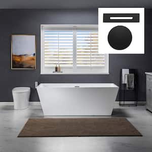 Valence 67 in. Acrylic Flatbottom Rectangle Bathtub with Matte Black Overflow and Drain Included in White