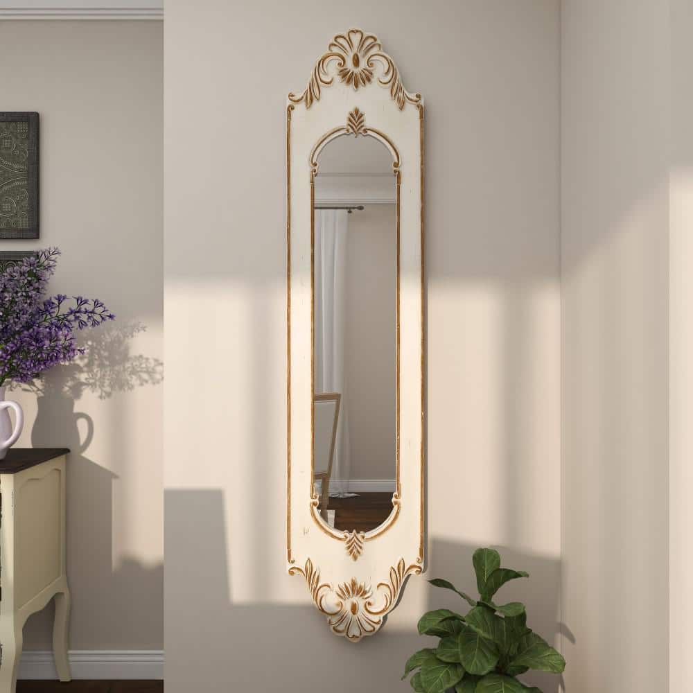 Distressed White Wood Full Length Arch Wall Mirror