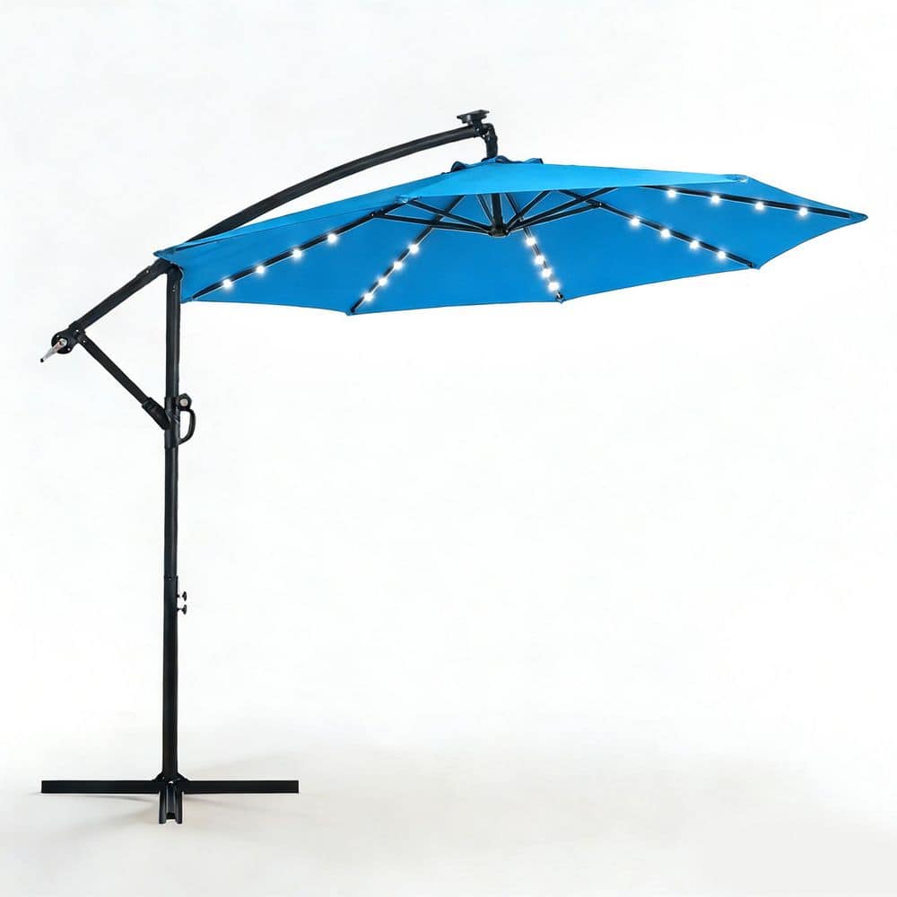 10 ft. Solar LED Patio Offset Umbrella Outdoor Cantilever Umbrella in Royal Blue price history on PriceWatchPro