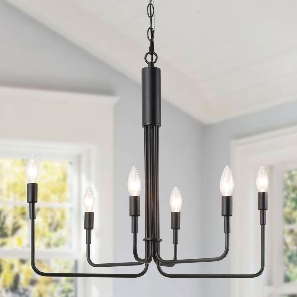 LNC Asymmetric Modern 6Light Black Rustic Transitional Candlestick Kitchen Island Chandelier