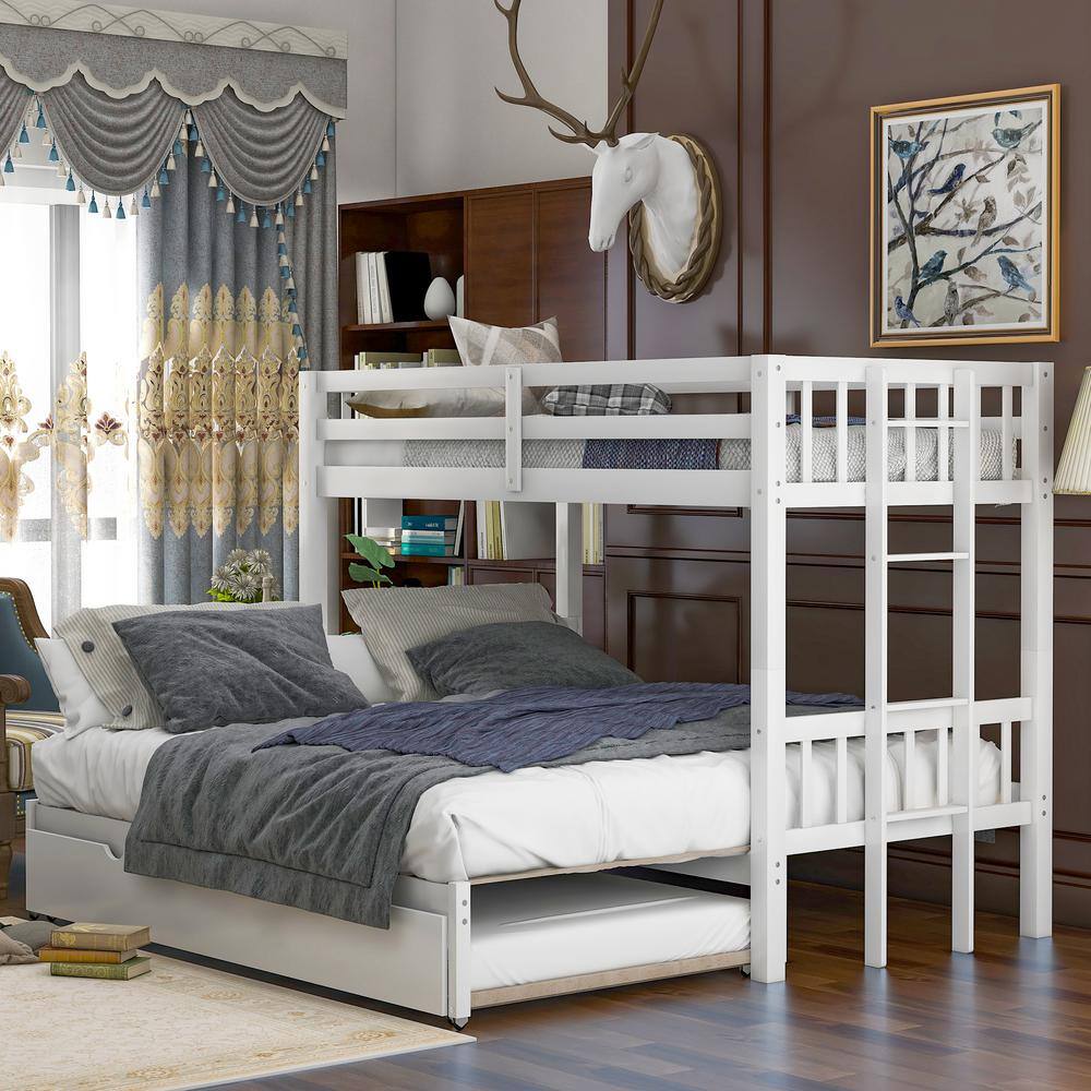 White Twin Pull-Out Bunk Bed with Trundle price history on PriceWatchPro