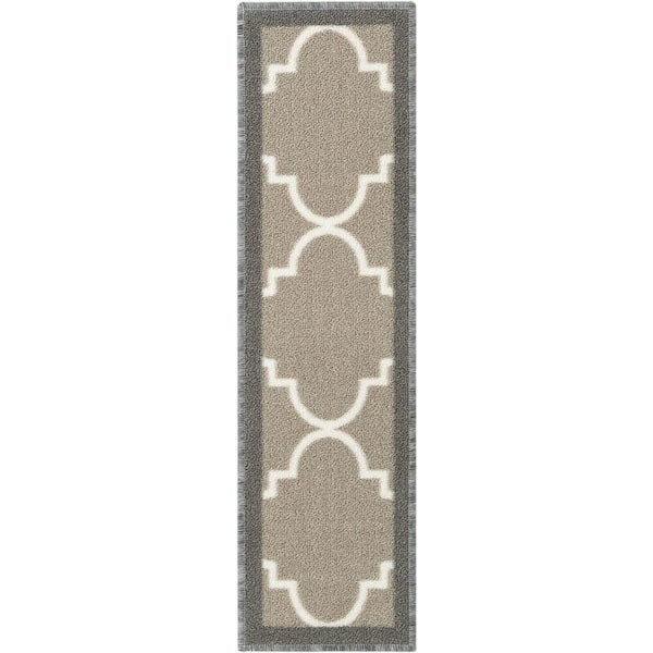 Kings Court Brooklyn Trellis Grey Modern Lattice Rubber Back Non-Skid 9 in. x 31 in. Stair Tread Cover (Set of 7)