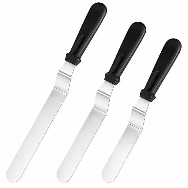 3-Piece Angled Icing Spatula Set with 6, 8, and 10-Inch Stainless Steel Blades, Ergonomic Non-Slip Handle