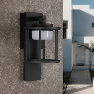 13 in. H Black Outdoor Wall Light Porch Light Sconce Lantern with LED Bulb