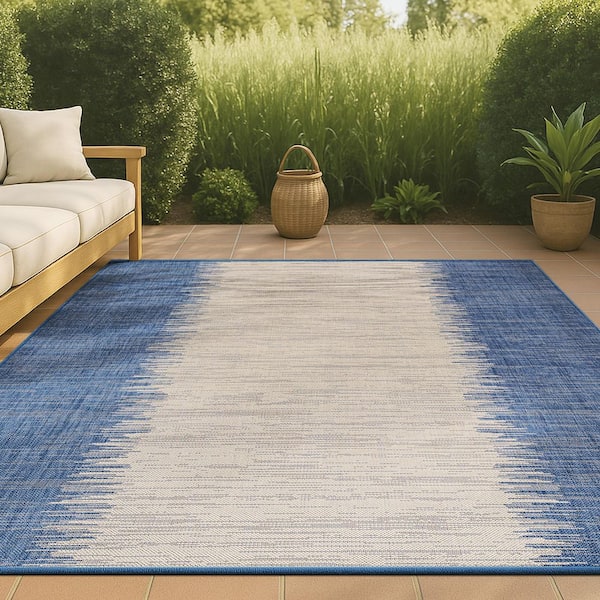 Tavira Modern Stripe Blue/Beige 3 ft. x 5 ft. Indoor/Outdoor Area Rug