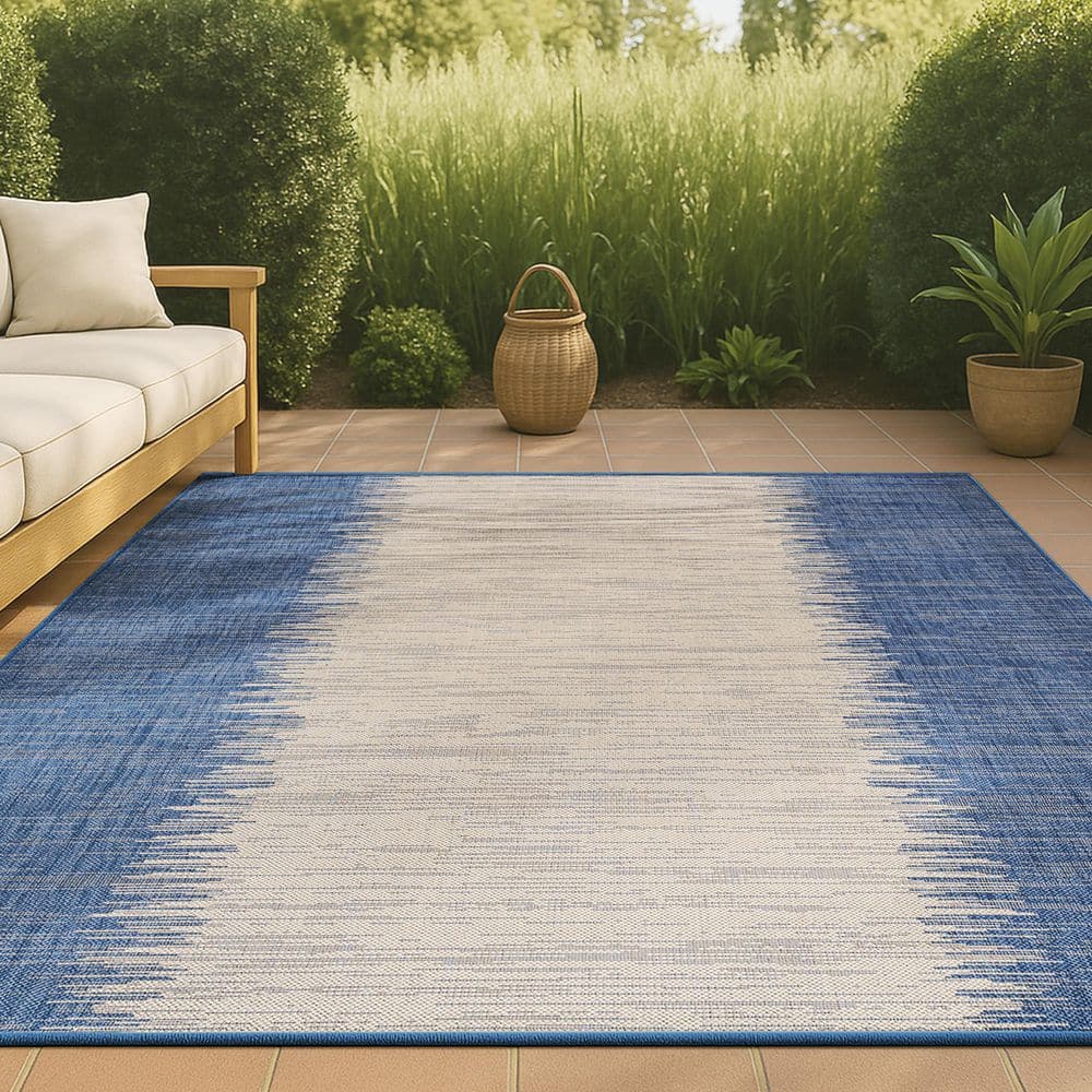 JONATHAN Y Tavira Modern Stripe Blue/Beige 8 ft. x 10 ft. Indoor