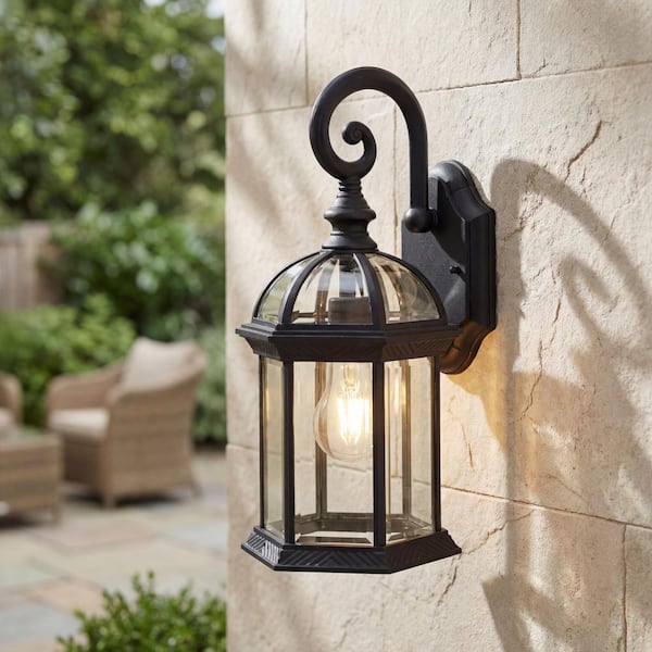 Barrie 15.5 in. 1-Light Black Outdoor Hardwired Wall Lantern Sconce with No Bulbs Included (1-Pack)