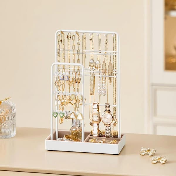 Jewelry Holder White 7. 7in. x 12.1 in. Metal Jewelry Display Stand Necklace Earring Bracelet Holder