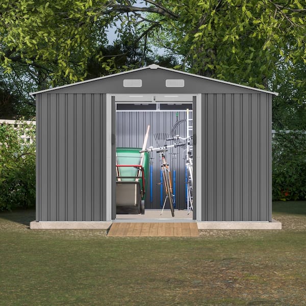 Unbranded 9.96 ft. W x 8 ft. D Metal Outdoor Storage Shed with Lockable Double Door for Garden, Patio, Backyard (79.68 sq. ft.)