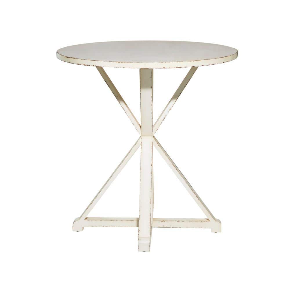 Elegant Farmhouse White Wood Round Accent Table 29" x 31"