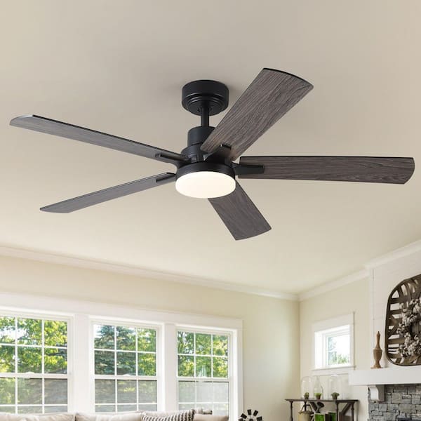 Knion 52 in. Integrated LED Indoor Black Ceiling Fan with Light Kit and Remote