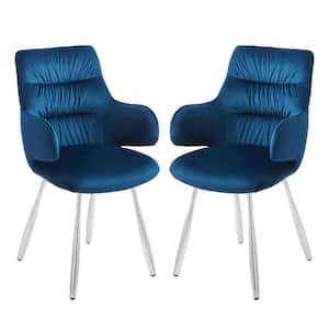HUG Blue Fabric Arm Chairs with Metal Legs, Set of 2