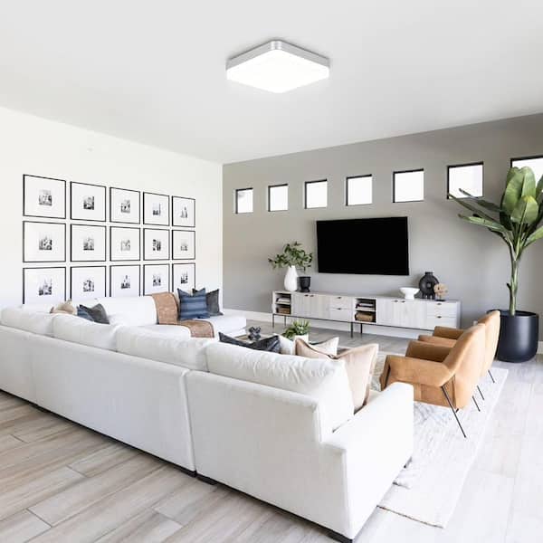 7.09 in. Silver LED Flush Mount Square Closet Light Fixture 2160 Lumens 5000K Dimmable Hallway Stairwell