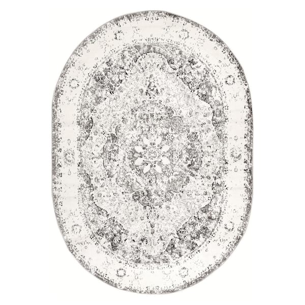 Monaco Gray 5 ft. x 7 ft. Traditional Medallion Oval Area Rug