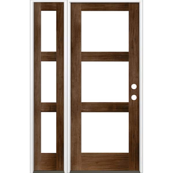 Krosswood Doors 50 in. x 80 in. Modern Hemlock Left-Hand/Inswing 3-Lite Clear Glass Provincial Stain Wood Prehung Front Door with LSL
