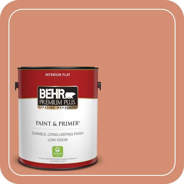 BEHR PREMIUM PLUS 1 gal. #ICC-63 Terra Cotta Pot Flat Low Odor Interior Paint & Primer