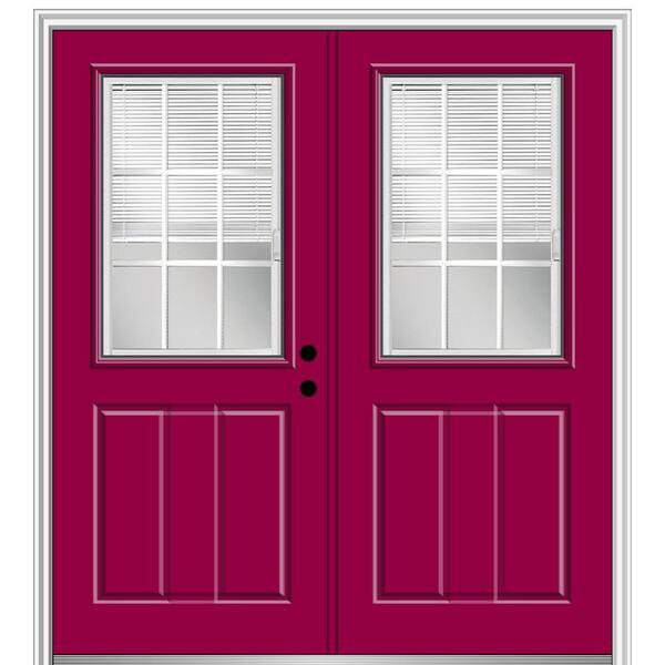 MMI Door 64 in. x 80 in. Internal Blinds and Grilles Left-Hand 1/2-Lite Clear Low-E Painted Fiberglass Smooth Prehung Front Door