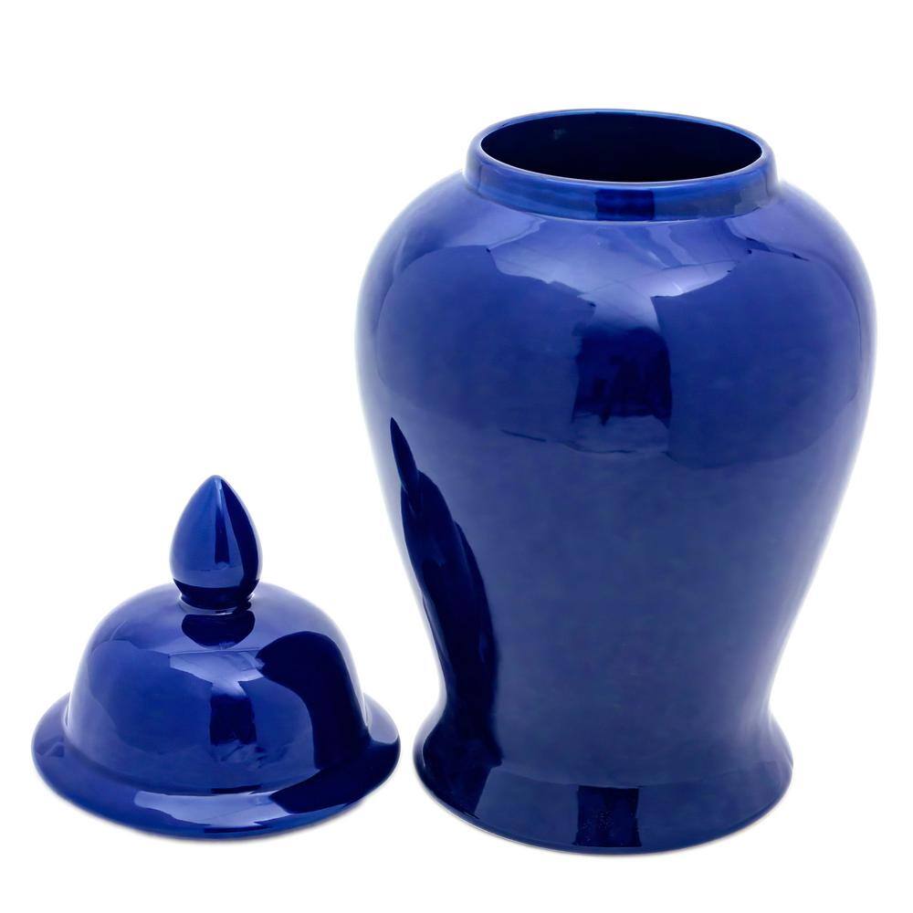 18" Navy Blue Glossy Ceramic Temple Jar