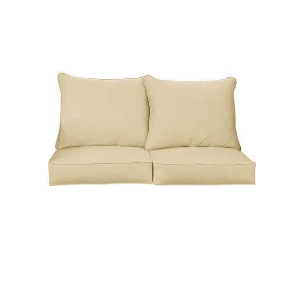 SORRA HOME 27 in. x 30 in. Sunbrella Deep Seating Indoor/Outdoor Loveseat Cushion Canvas Antique Beige