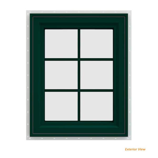 JELD-WEN 23.5 in. x 35.5 in. V-4500 Series Green Painted Vinyl Right-Handed Casement Window with Colonial Grids/Grilles