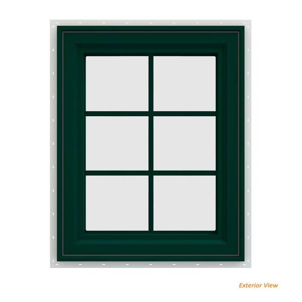 JELD-WEN 23.5 in. x 35.5 in. V-4500 Series Green Painted Vinyl Left-Handed Casement Window with Colonial Grids/Grilles