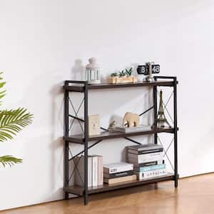 Metal Bookshelf, 3-Tier Industrial Bookshelf, Small Rustic Storage Display Bookcase with Shelves, Freestanding Brown