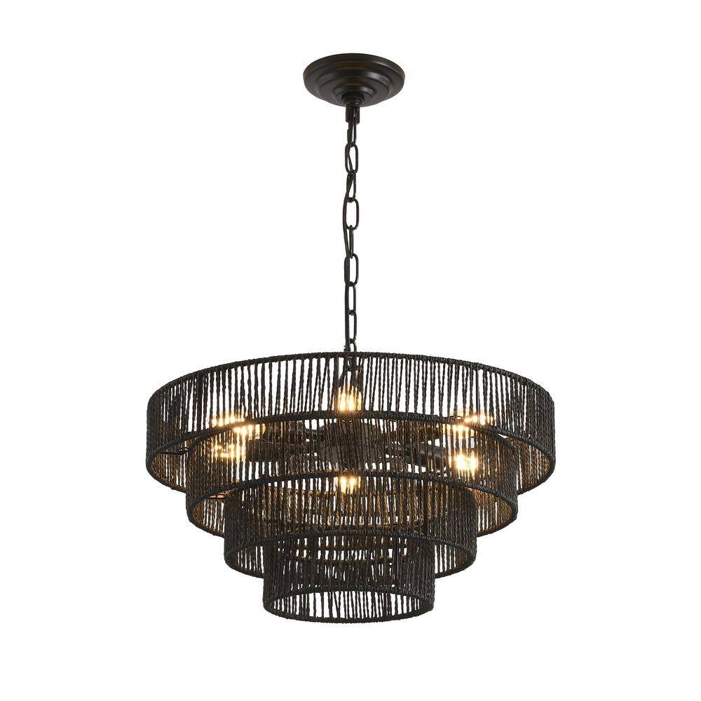 19.7 in. W 6 Light Black Chandelier 4-Tier Handmade Boho Ceiling Light Fixture for Indoor Decor, E12, No Bulbs Included price history on PriceWatchPro