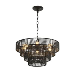 19.7 in. W 6 Light Black Chandelier 4-Tier Handmade Boho Ceiling Light Fixture for Indoor Decor, E12, No Bulbs Included