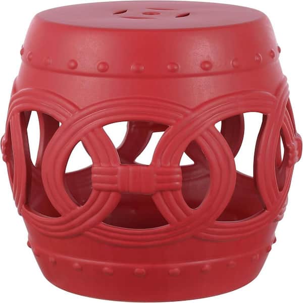 Cubilan 16 in. Chinese Ceramic Drum Indoor/Outdoor Garden Stool, Boho, Coastal, Classic, Country, Patio, Garden Room, Matte Red
