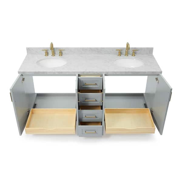 ARIEL Taylor 73 in. W x 22 in. D x 36 in. H Bath Vanity in Grey with Carrara White Marble Top
