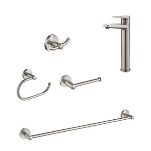 Indy Single Hole Single-Handle Bathroom Faucet with Towel Bar, Paper Holder, Towel Ring, Robe Hook in Stainless Steel