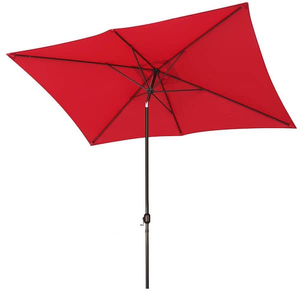 Unbranded 6.5 x 10 ft. Metal Pole Market Push-Button Tilt Patio Umbrella in Red