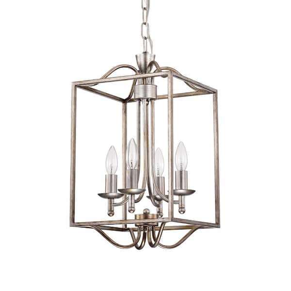 Warehouse of Tiffany Tomas 11 in. 4-Light Indoor Antique Silver Chandelier with Light Kit