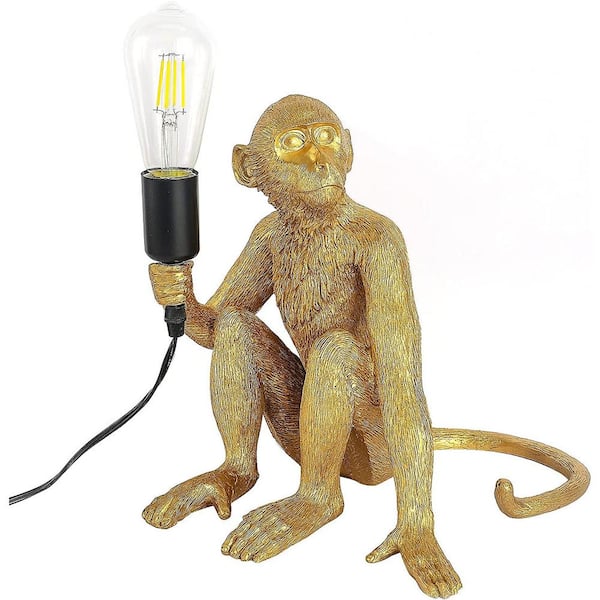 honing Demon Play fout OUKANING 12.5 in. Gold Retro Decorative Desk Resin Sitting Monkey Table Lamp  HG-BKFYL-2986 - The Home Depot