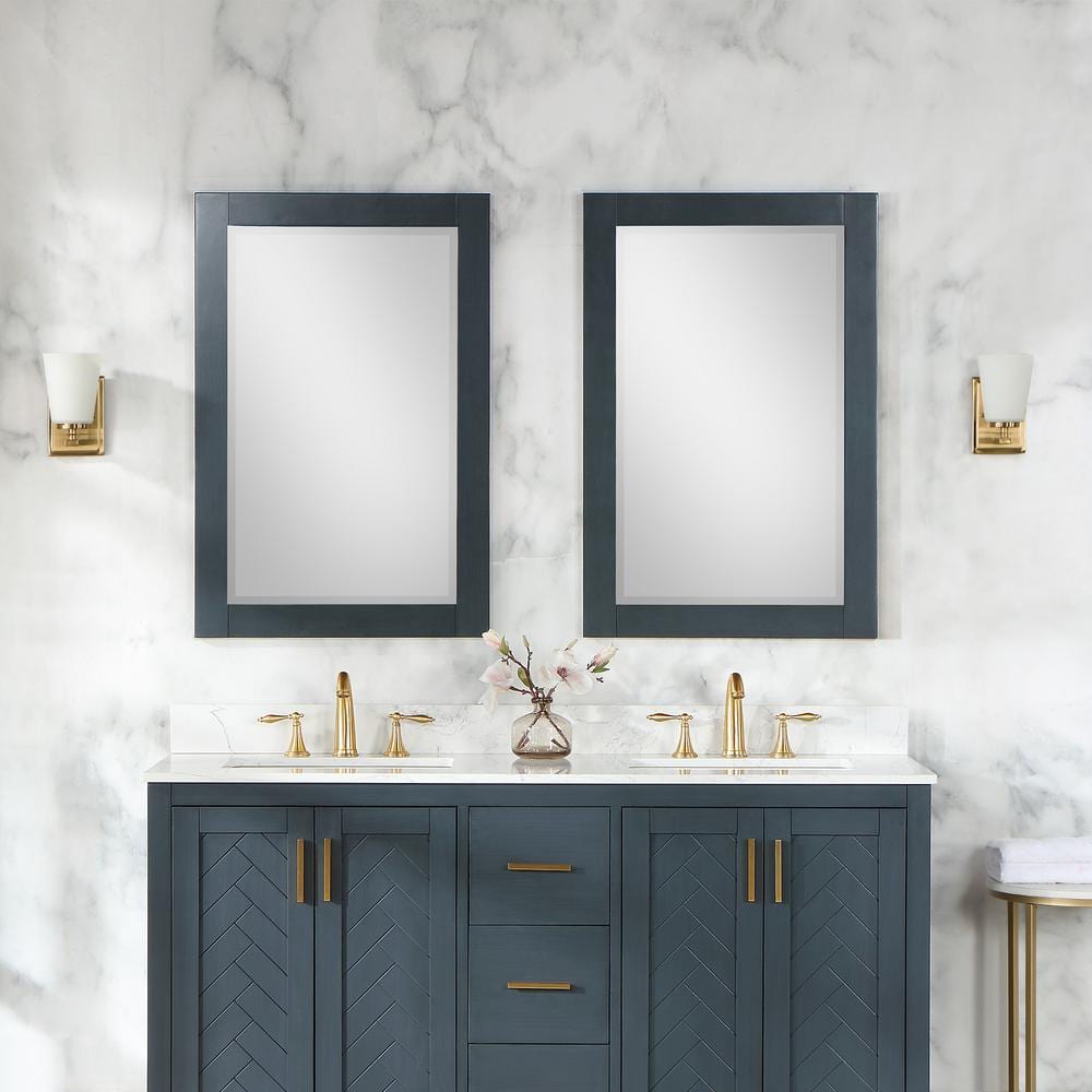 Classical Blue Rectangular Wood Bathroom Vanity Mirror