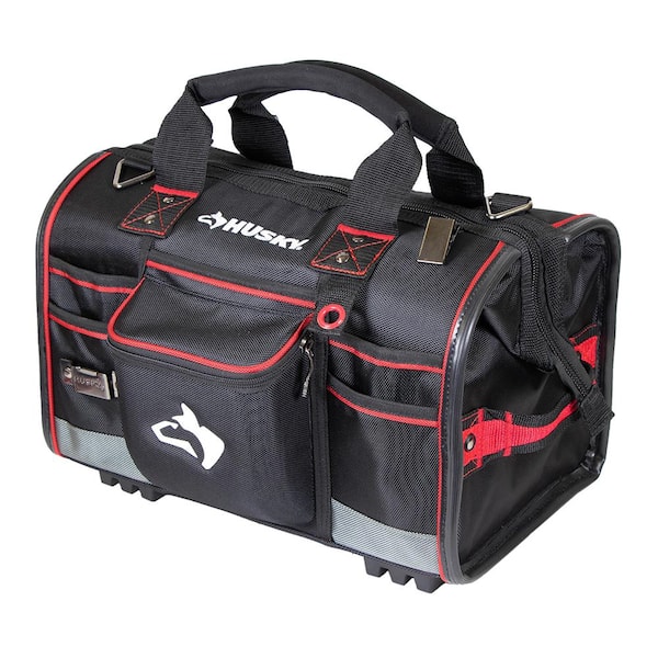 Husky 18 in. 41 Pocket Heavy Duty Large Mouth Tool Bag with Tool