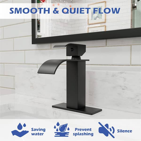 Modern Single Handle Single Hole Bathroom Sink Faucet with Suppply Line in Matte Black