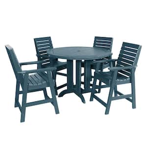 Weatherly Nantucket Blue 5-Piece Recycled Plastic Round Outdoor Balcony Height Dining Set