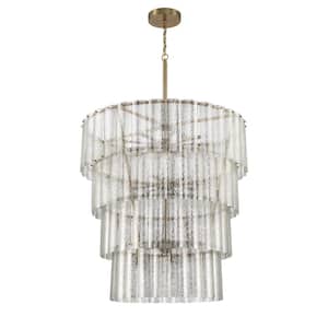 Museo 28-Light Satin Brass Finish with Mercury Glass Transitional Chandelier for Kitchen/Dining/Foyer, No Bulbs Included