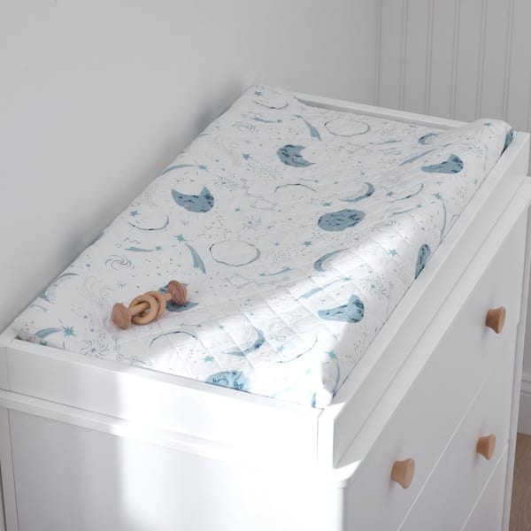 Company Kids Night Sky Quilted Blue Multi Organic Cotton Percale Bedroom Linen Changing Pad Cover