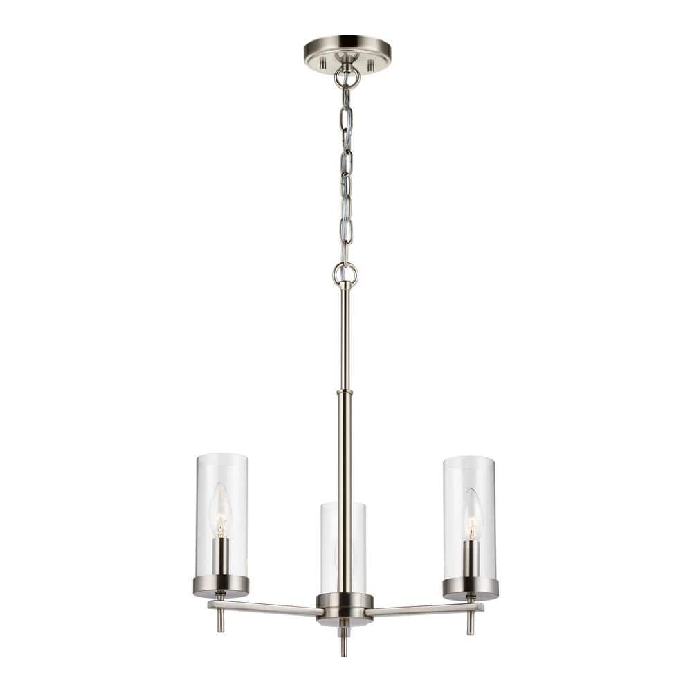 Zire 3-Light Brushed Nickel Modern Candlestick Chandelier with Clear Glass Shades and Dimmable Candelabra LED Bulbs price history on PriceWatchPro